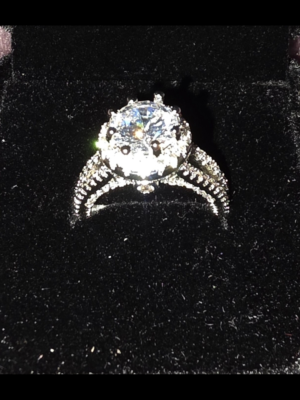 Silver White CZ Halo Split-Shank Engagement Ring